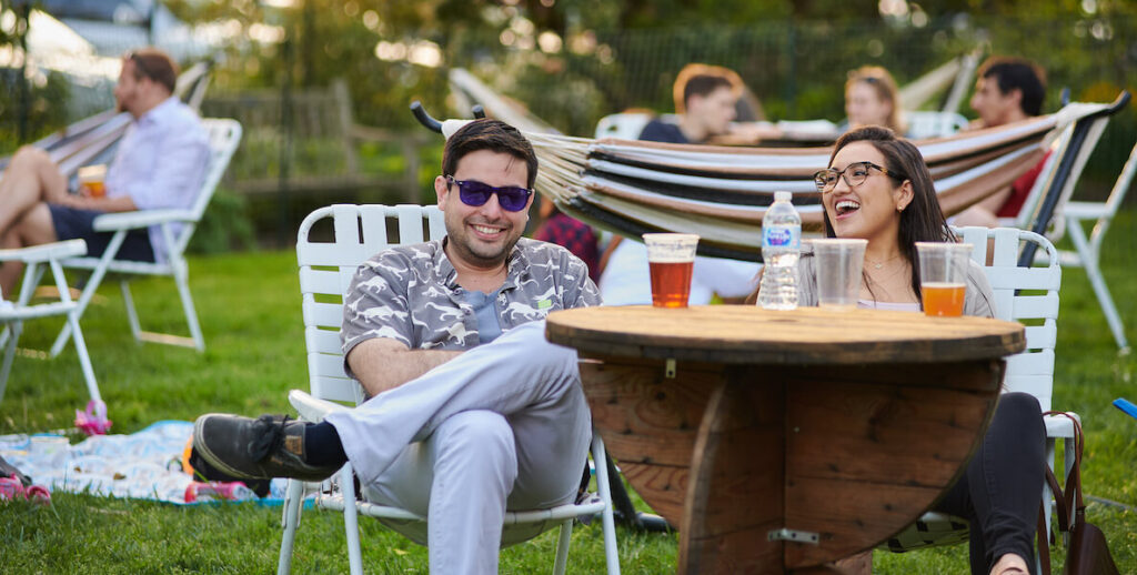 Philadelphians enjoy hammocks, beers and food at Parks on Tap in Philadelphia.