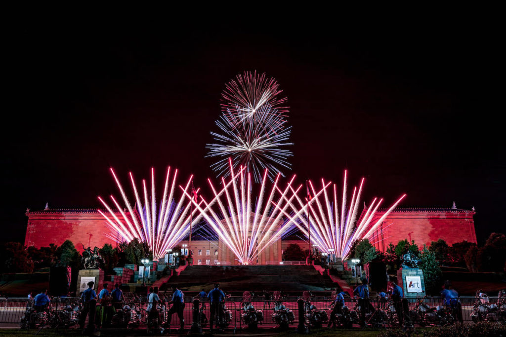 The Wawa Welcome America Fireworks Spectacular over the Benjamin Franklin Parkway in Philadelphia