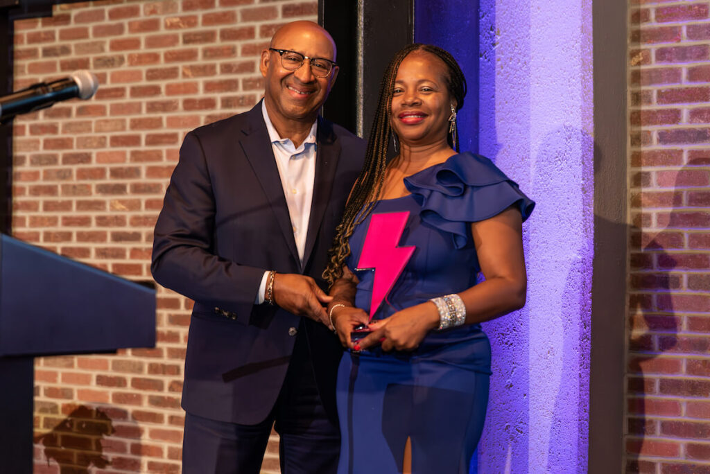 Fomer Mayor Michael Nutter (left) and Block Captain of the Year Michelle Belser.